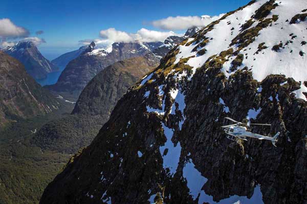 Fiordland National park helicopter tour Queenstown to Milford Sound